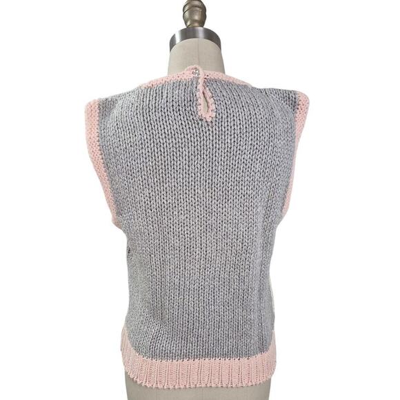 Vtg 80s 90s Selection Hand Knitted Silk/Acrylic Sweater Vest Pink/White/Gray L - Picture 4 of 5
